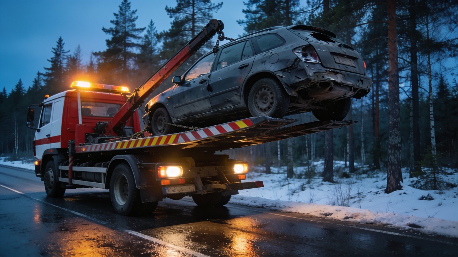 Hinausauto nostaa henkilöautoa kyytiin