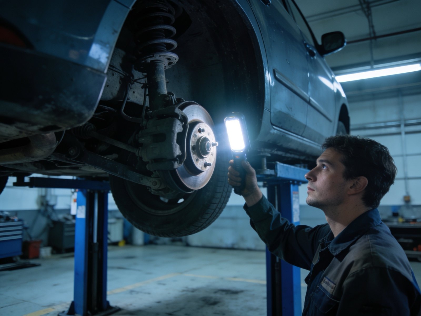 Auto nostimella tarkastuksessa
